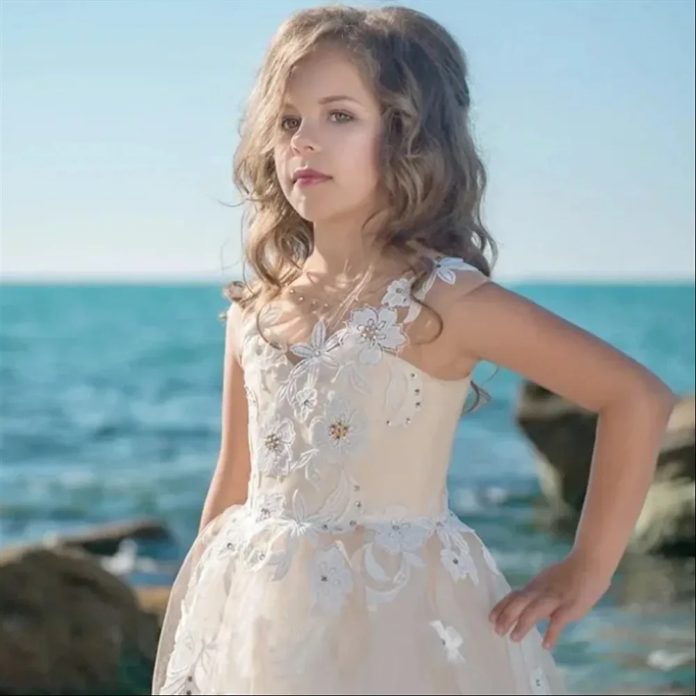 

Customized Flower Girl Wedding Dress Appliques Flower Sequins Elrgant Kids Birthday Party Princess First Communion Ball Gown