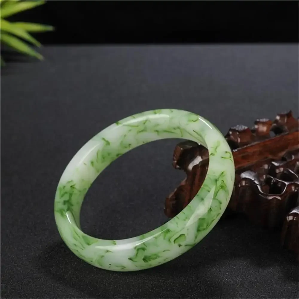 

Natural Hetian Jade Light Green Floating Flower Bangle Elegant Exquisite High-grade Luxury Quality Fashion Jewelry Holiday Gift