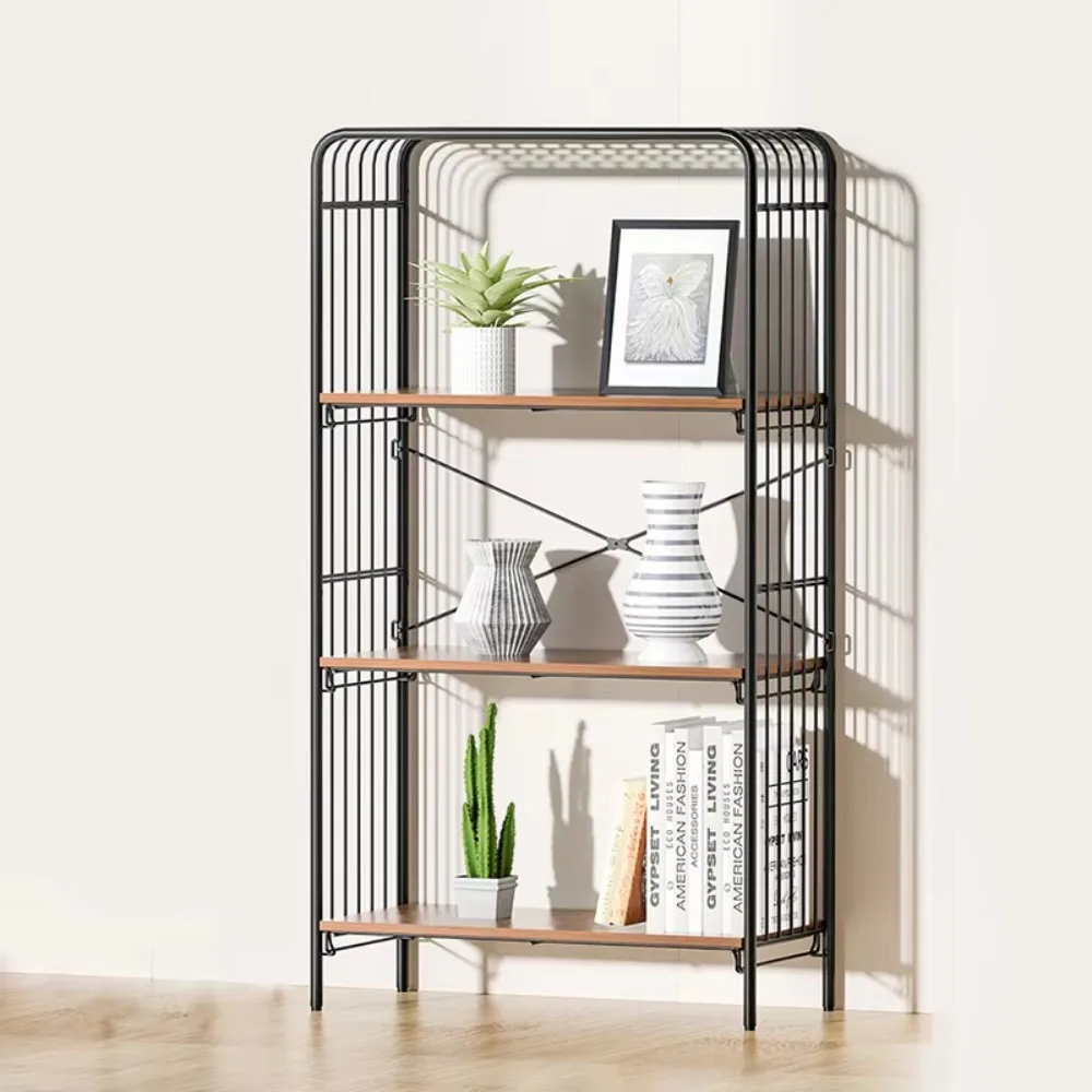 Wire 4-layer Multi-functional Metal Bookshelf Speaker Wooden Bookcase Living Room Furniture