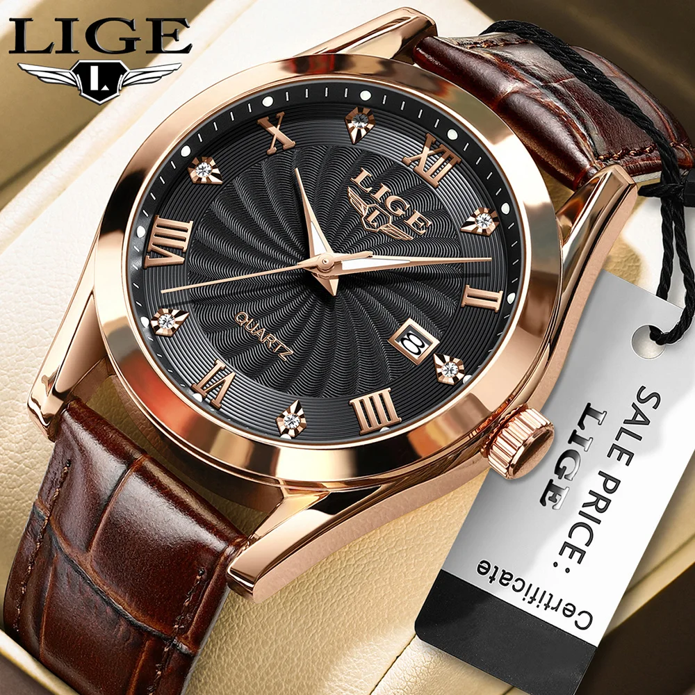 

LIGE Top Brand Luxury Men Watches Waterproof Luminous Leather Mens Quartz Watch Stainless Steel Business Man Watch Reloj Hombre