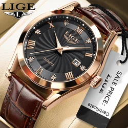 LIGE Top Brand Luxury Men Watches Waterproof Luminous Leather Mens Quartz Watch Stainless Steel Business Man Watch Reloj Hombre