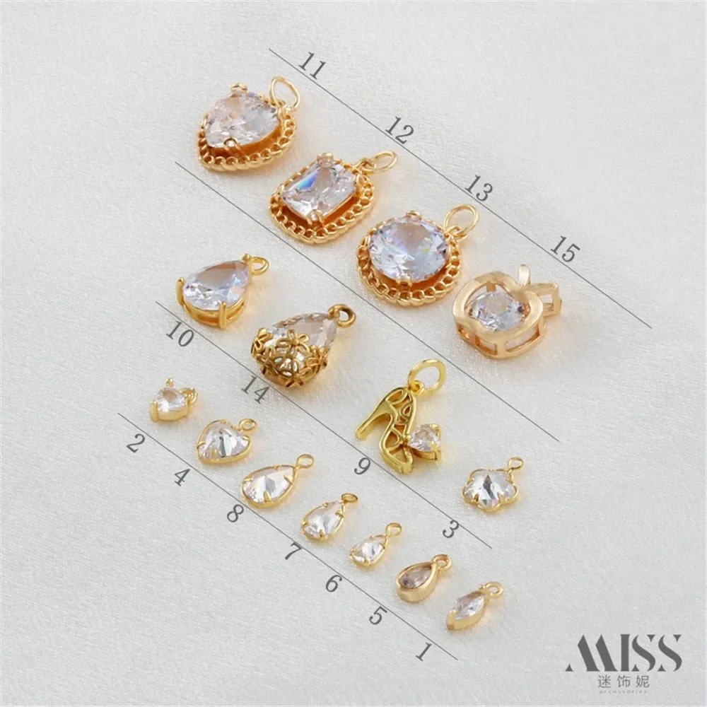 

14K Gold Preserved Color Single Set Zircon Heart Love Water Drop Pendant DIY Handmade Bracelet Necklace Hanging Accessories