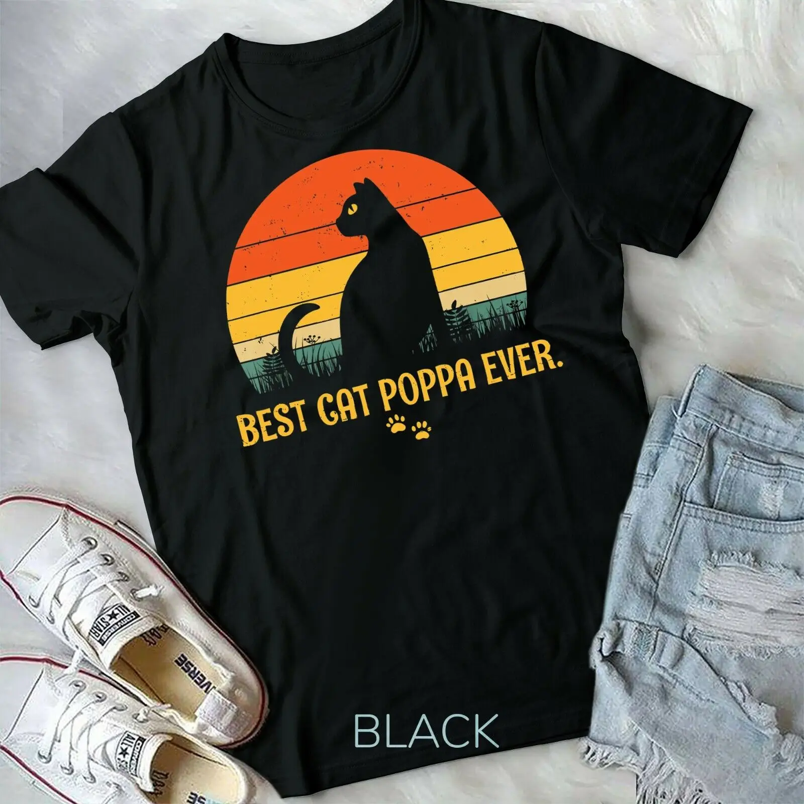 

Vintage Best Cat Poppa Ever Gift Cat Lovers Unisex Form T-shirt