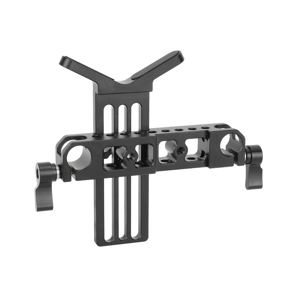 Adjustable Y-Shaped Lens Support Bracket 15mm Rod Dual Hole Clamp Camera Rail Rig System Quick Release Baseplate for DSLR Video