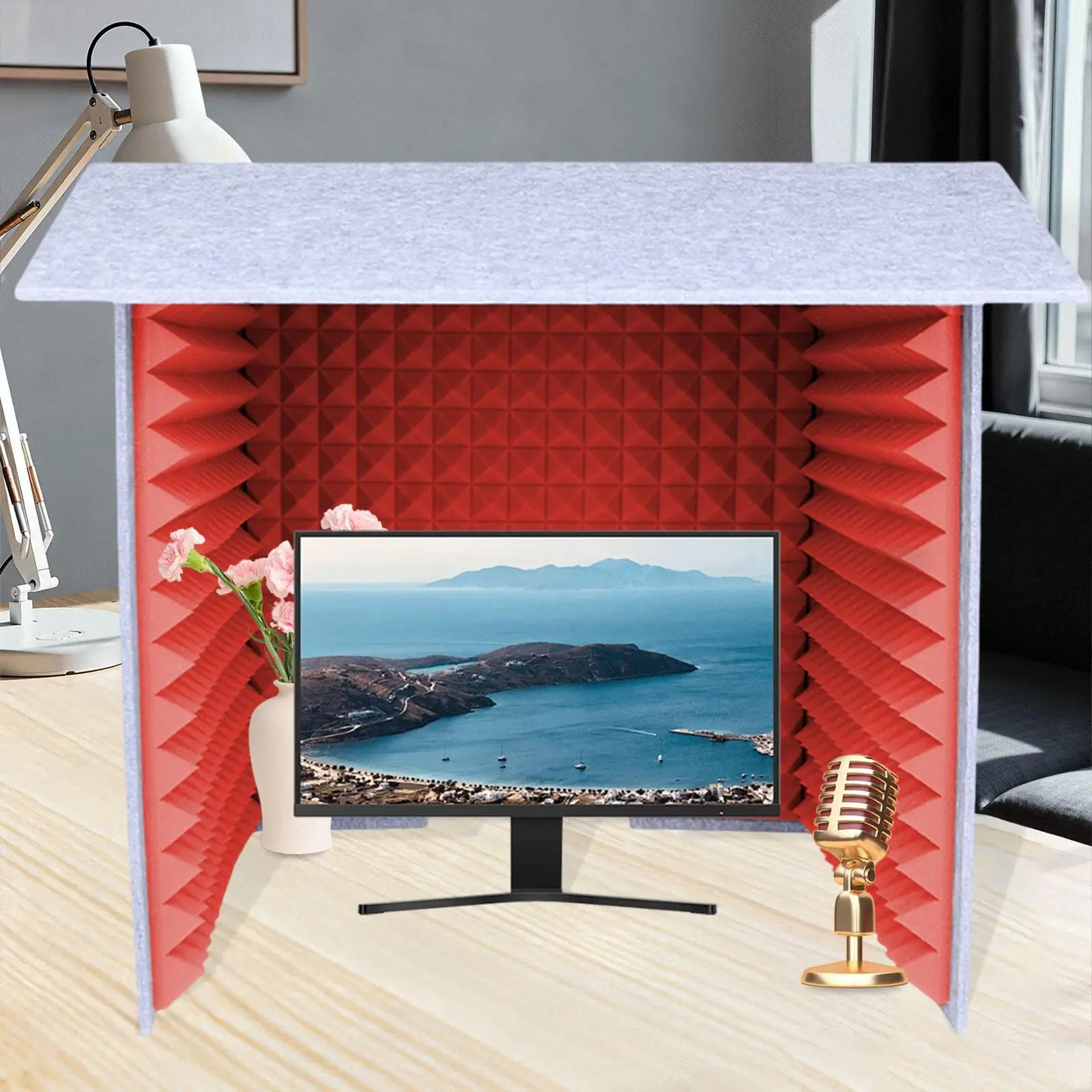 

Microphone Soundproof Booth Cube with Durable Felt PU Foam Noise Reduction Cover for Music Studio and Podcasts
