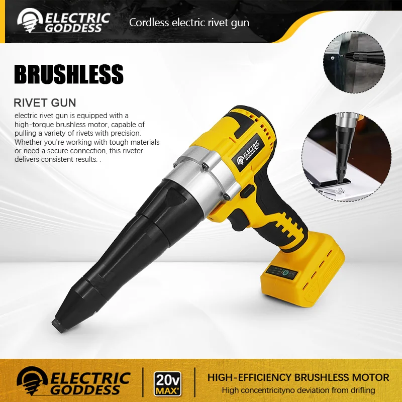 3.2-4.8mm Cordless Electric Rivet Gun Brushless Nail Gun Single-Hand Portable Nail Gun Tool for Dewalt 20v Battery Pin