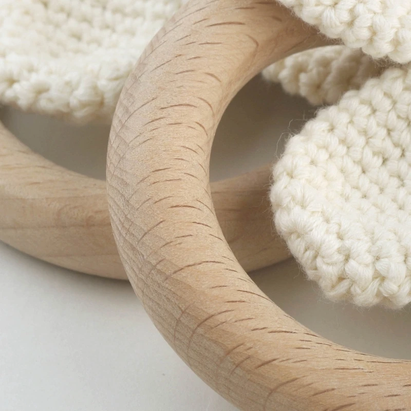 Wooden Teething Rings Crochet Knitted Flower Teether Rings Teething Toy 0