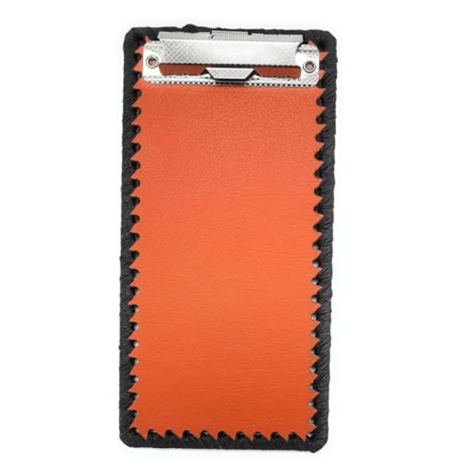 

Orange Leather Coated Clipboard - Bill Credit Card Receipts Memo Holder Pad - For Restaurants, Stores, Office - 4.3" X 8.2"