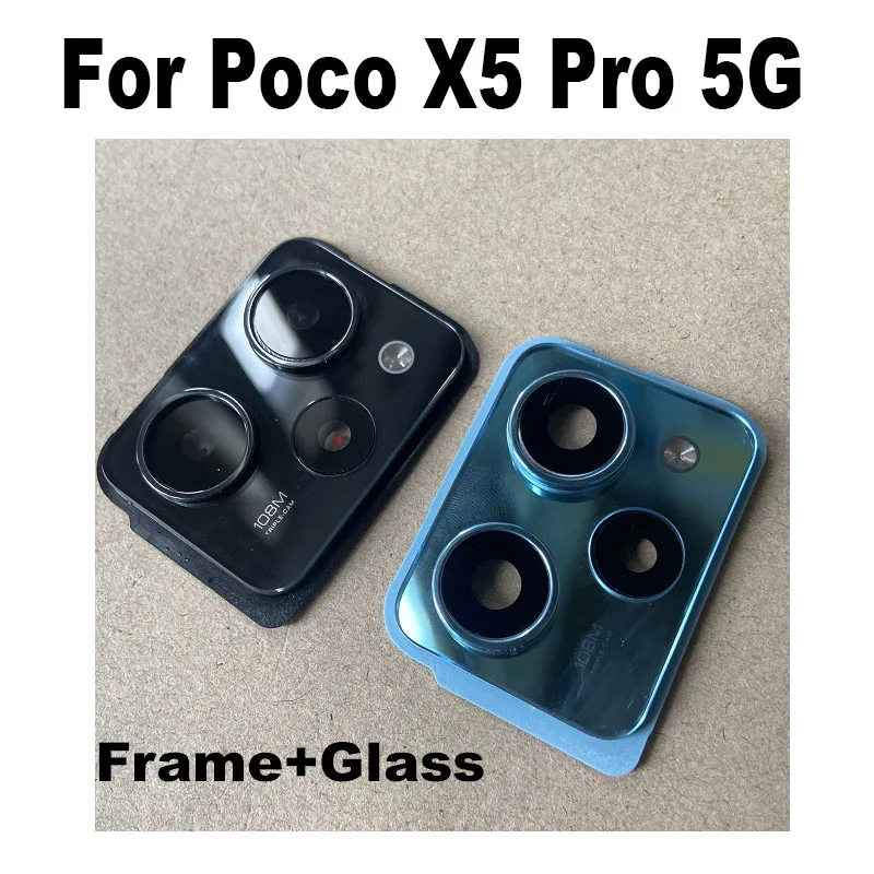 New For Xiaomi Poco X5 PRO Back Camera Glass Rear Camera Lens With Frame Glue Sticker Adhesive Replacement 5G