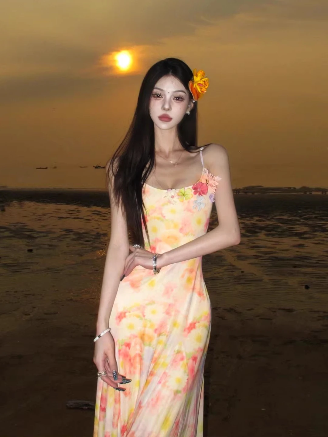 Praia foto adequada linha a dr estampa floral ter ne saia longa leve chiffon verão vaion sle feminino dr