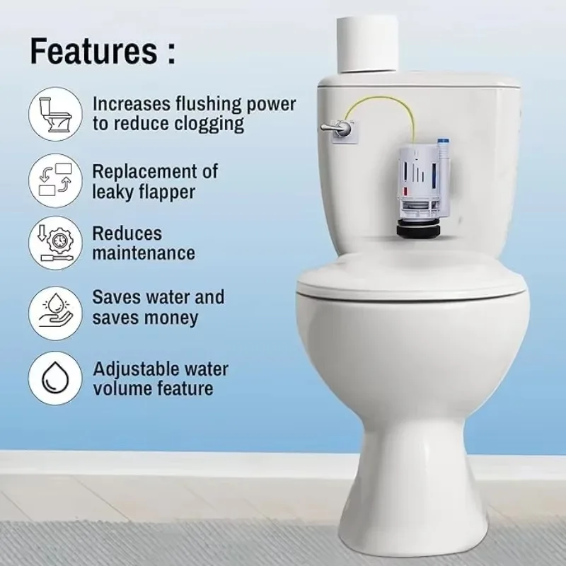 2 Inch Bathroom Flushing Valve 38mm Dual Press Drain Valve, Tank Universal Accessories for TWO-piece Toilets Flush Toilet Valves