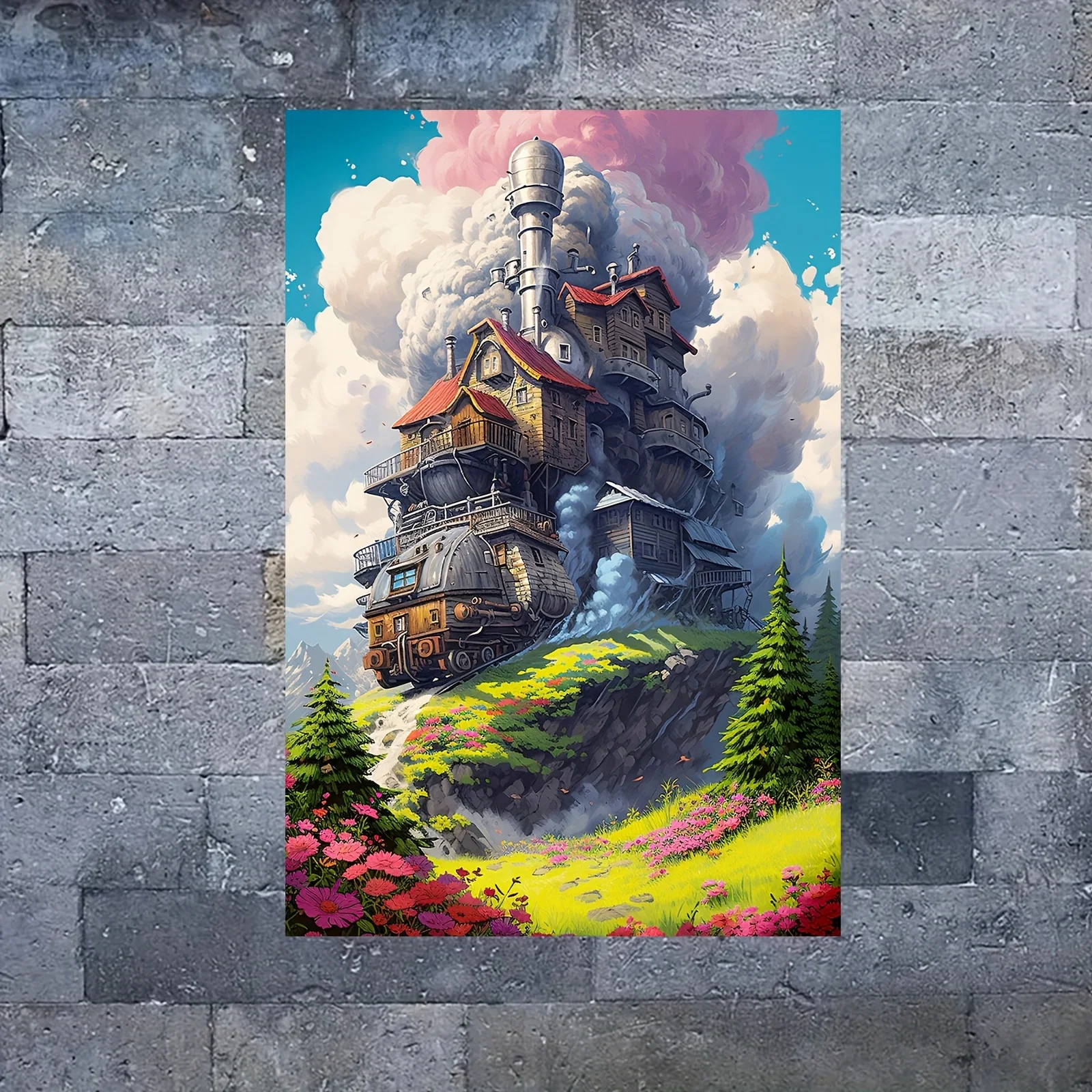 Fantasy Castle 5D-Diamantmosaik, Anime, rund/quadratisch, DIY-Diamantgemälde, komplettes Kit, Heimdekoration, rahmenlos