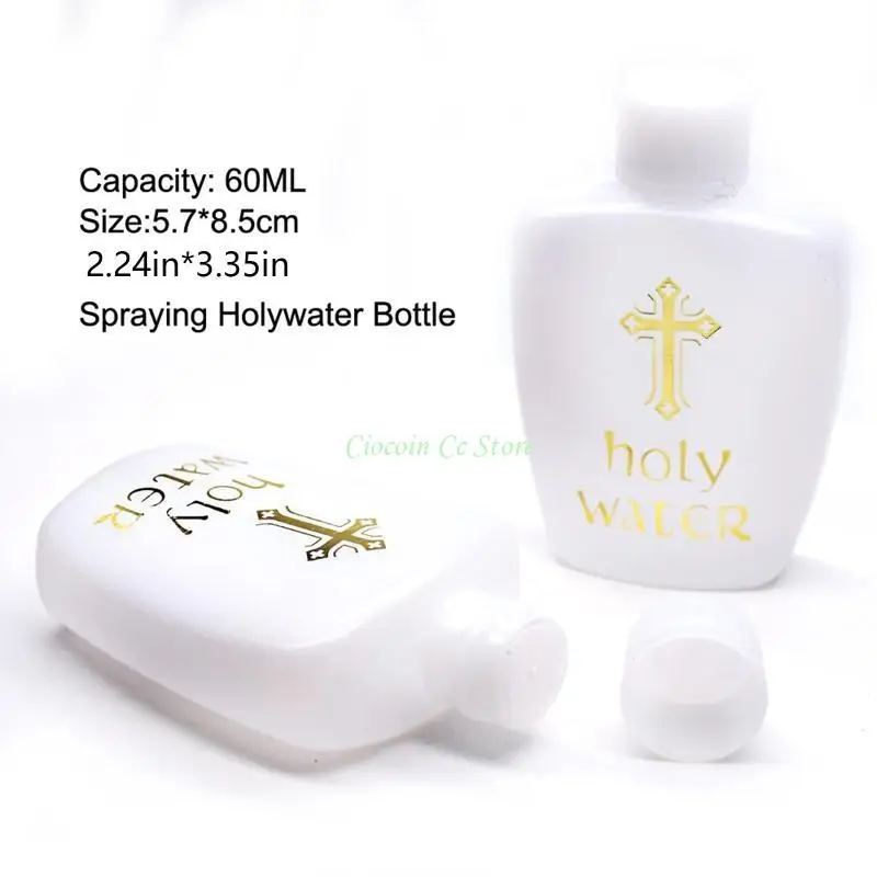 X90F – bouteille d'eau bénite 60ml, vide, format catholique, blanche