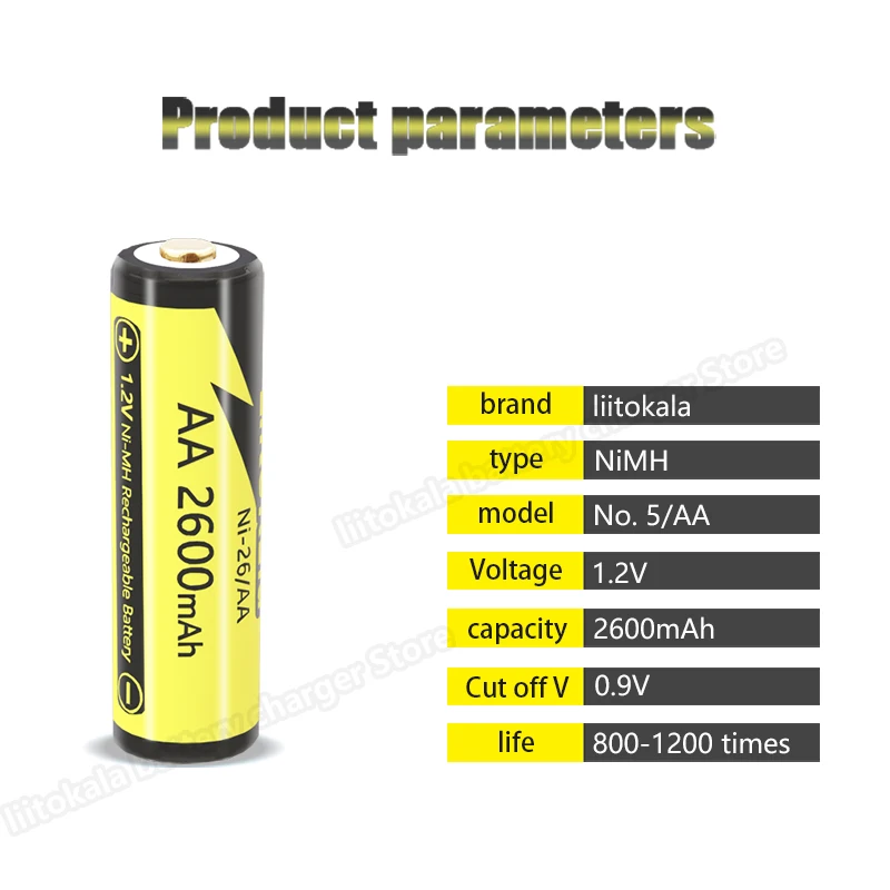 Ni-26/AA  LiitoKala 1.2V AA 2600mAh Ni-MH Rechargeable Battery For Temperature Gun Remote Control Mouse Toy Batteries 1-30PCS