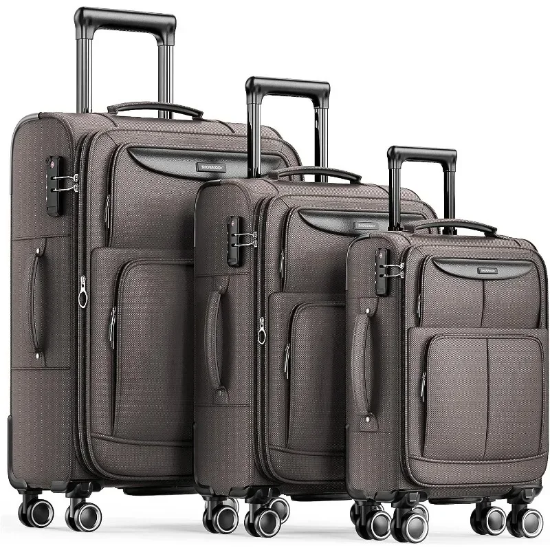 Luggage Sets 3 Piece Softside Expandable Lightweight Durable Suitcase Sets Double Spinner Wheels (20in/24in/28in)