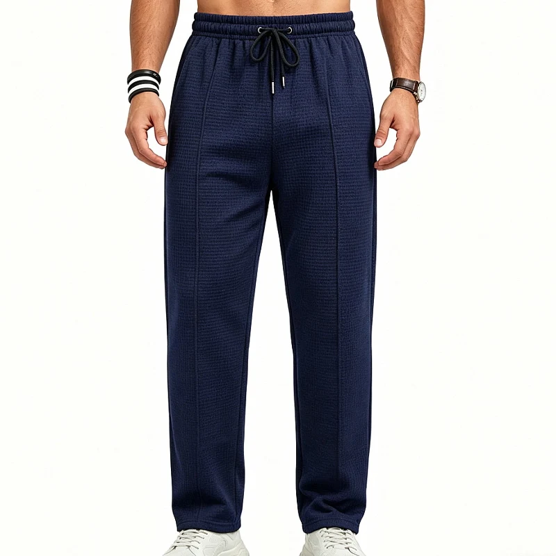 Herren-Jogginghose aus Waffelstrick mit geradem Bein, elastischem Bund und Seitentaschen – Detail 16