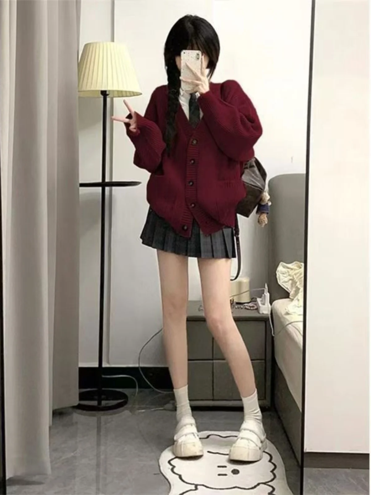 

Женский свободный вязаный кардиган средней длины с V-образным вырезом, осенне-зимняя новинка в корейском стиле, повседневный расслабленный фасон