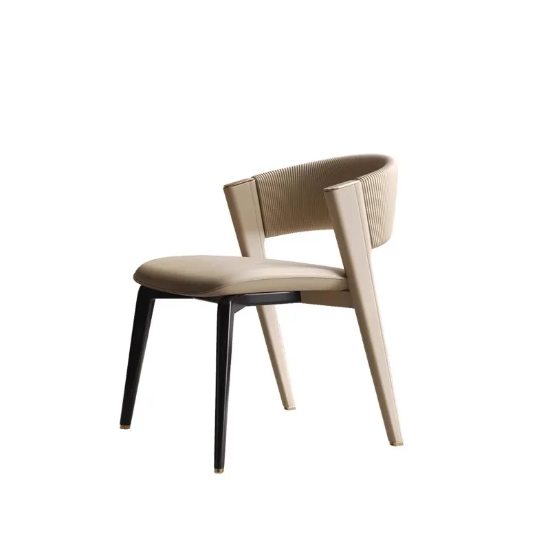 

Italian light luxury solid wood dining chair modern simple household back chair hotel cafe chair high-end villa leather chair