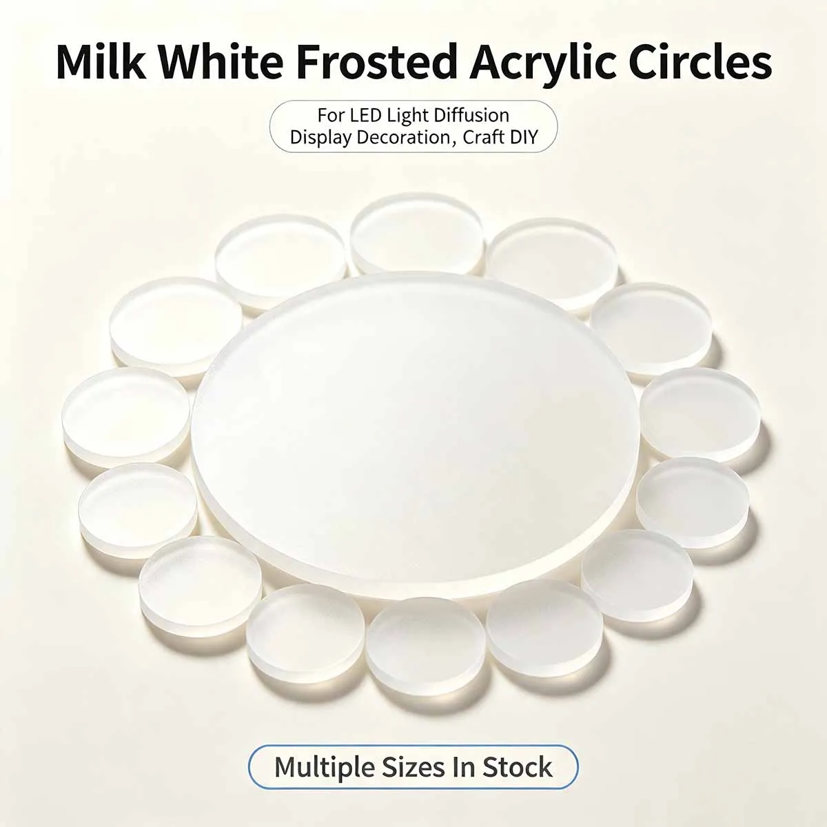 Frosted White Acrylic Round Light Panel Double Sided Matte LED Diffuser Disc OD 5.5cm–59.5cm 1mm 1.2mm Custom Size Available