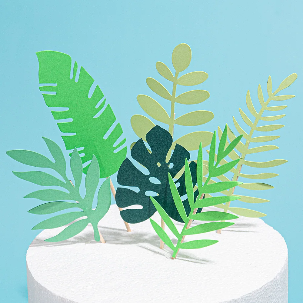 Dinosaur Cake Topper Flag Happy Birthday Wedding Decor Coconut Tree Leaf Cupcake Toppers Baking Kids Party Baby Shower Cake DIY