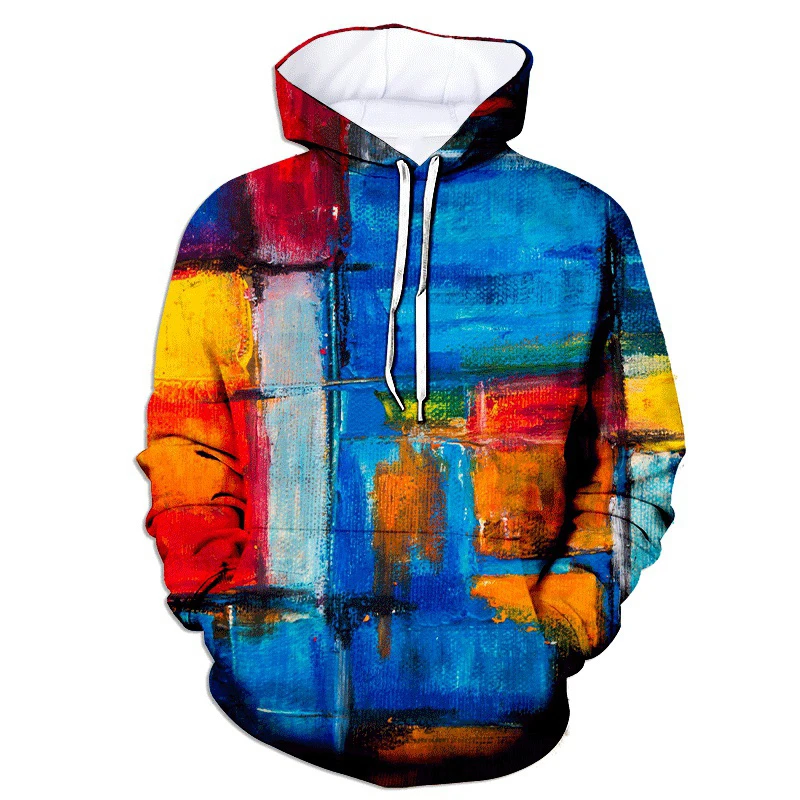 Ink Block 3D Printed Hoodies Street Personality Men Pullover Long Sleeves Sports Sweatshirt 2024 Autumn New Trend Hooded Hoodie