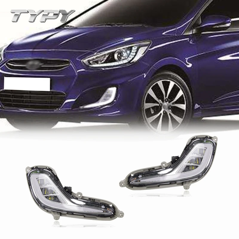 

Car Modified LED DRL Daytime Running Light With Yellow Turning Signal Fog Lamp For Hyundai Accent 2012-2013