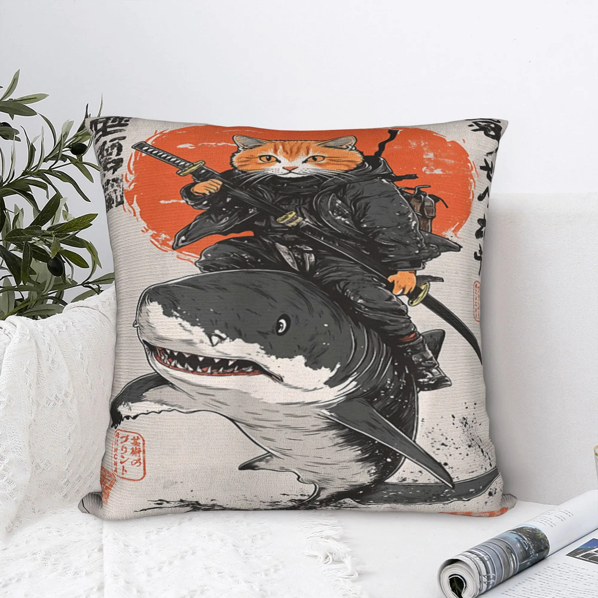 Pillow Case Ukiyo-e Art Japanese Cat Riding Comfy  Pillow Cover For Couch Sofa Bedroom Kawaii Pillowcases
