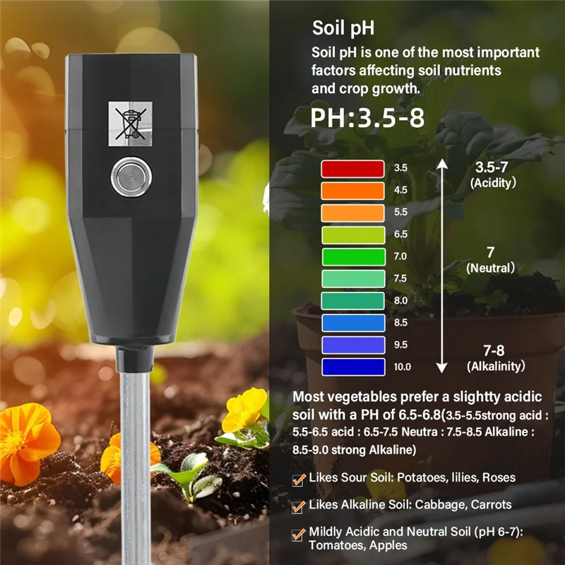 A47Z Soil PH Meter PH Moisture Meter Soil Humidity Tester For Garden Potted Vegetable Greenhouse Planting Detector