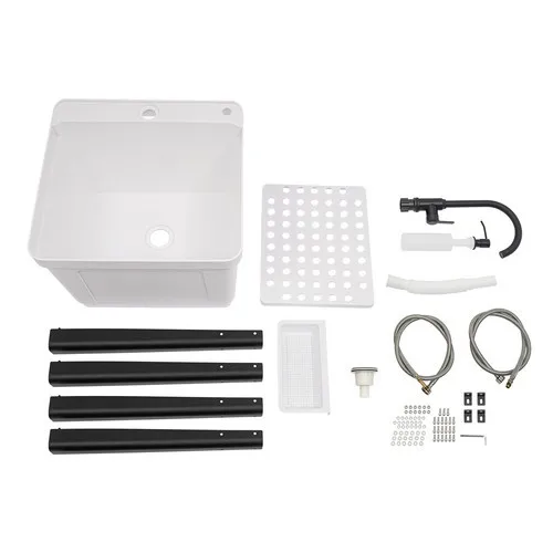 حوض أبيض متعدد المشاهد قائم بذاته - يناسب الحمامات/الشرفات/المرآب، ملحقات كاملة (أنابيب المياه + الصنبور) متضمنة #3