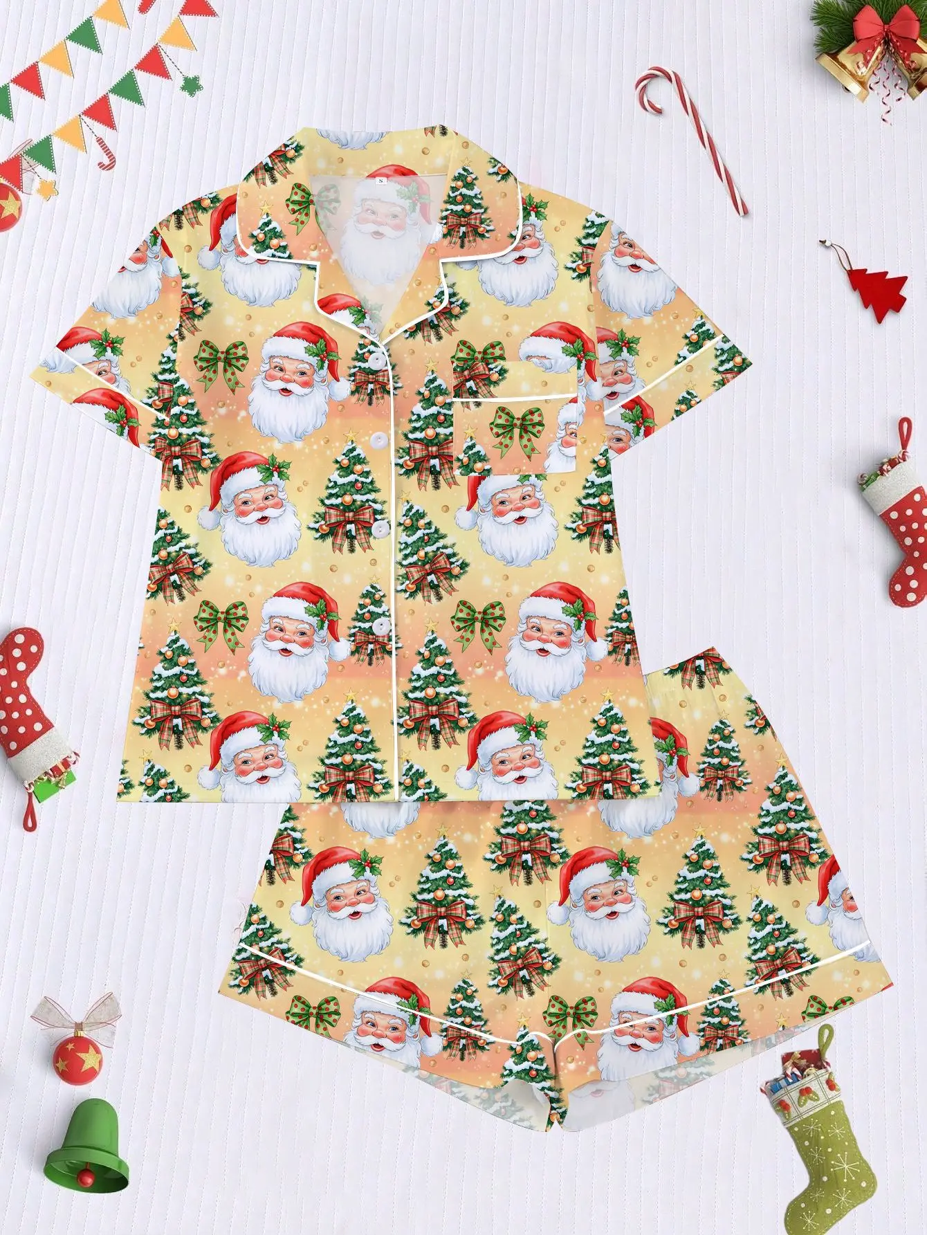 عيد الميلاد منامة مجموعة الصيف أزياء المرأة الكرتون سانتا كلوز المطبوعة ملابس خاصة ملابس منزلية غير رسمية عيد الميلاد حزب المتسكعون مجموعة #5