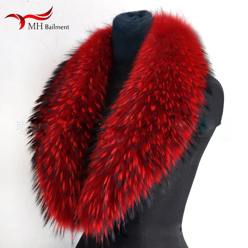 Real Raccoon Fur Scarves Woman 100% Pure Natural Raccoon Fur Collar Warm Winter Scarves Red Fox Fur Collar M8