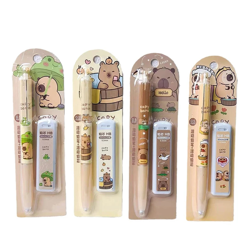 Kawaii Capybara Mechanical Pencil Set 0.5mm Drawing Writing Pencils Cartoon Stationery School Office Supplies Children's Gift