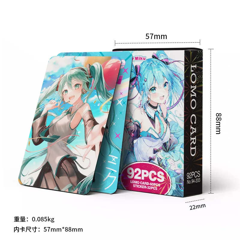 Hatsune Miku Japanese Anime Lomo Card 1pack/92pc Mini Card Games Postcards Photo Gift Fan Collection Toy 60PC Card 32PC Stickers