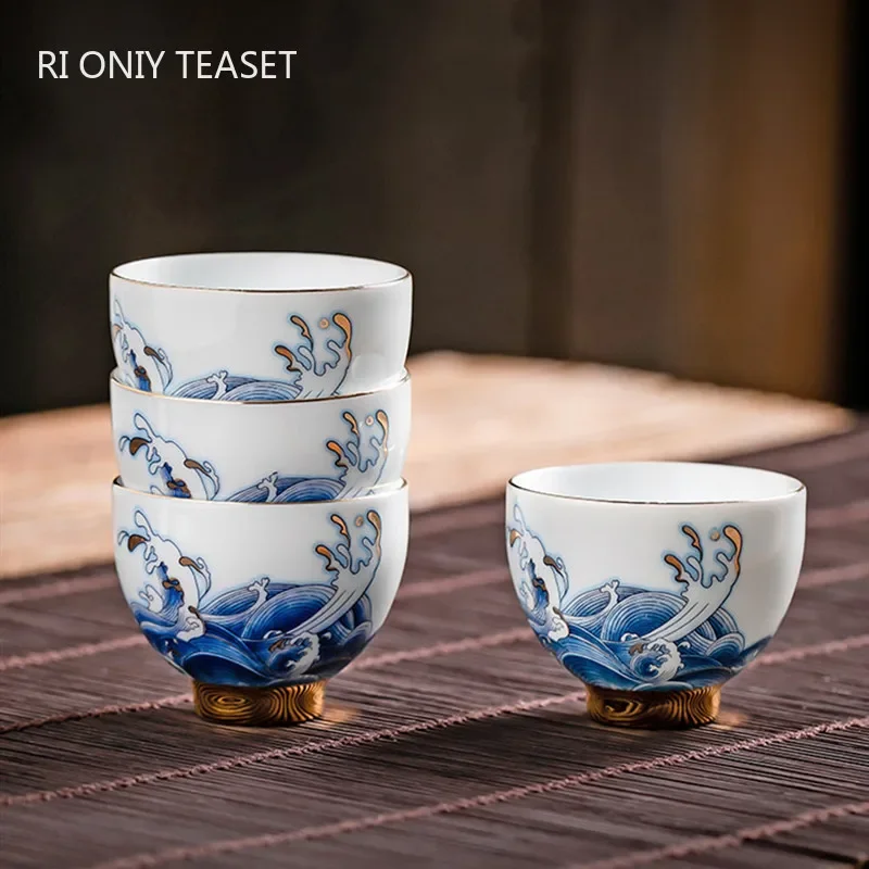 Chinese Ceramic Teacup Personal Meditation Single Cup Portable Travel Tea Bowl Pu'er Master Cup Handmade Tea set Accessories