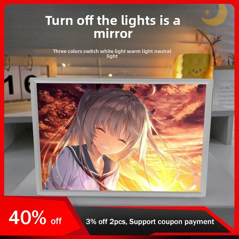 

21cm/8.27in Anime Light Painting ATRI: My Dear Moments 3D Lamp Peripherals Cartoon Mirror Night Table Top Toy Bedroom Decoration