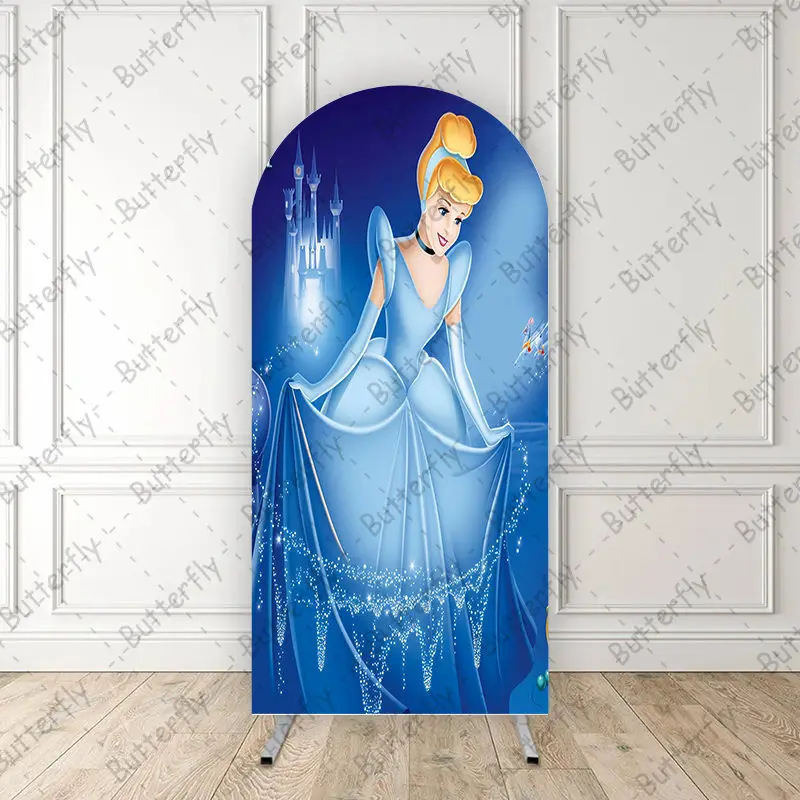 Disney Cartoon  Cinderella Princess Magic Blue Dress Dreamy Arch Photo Backdrop Cover Girls Birthday Party Background Decoration