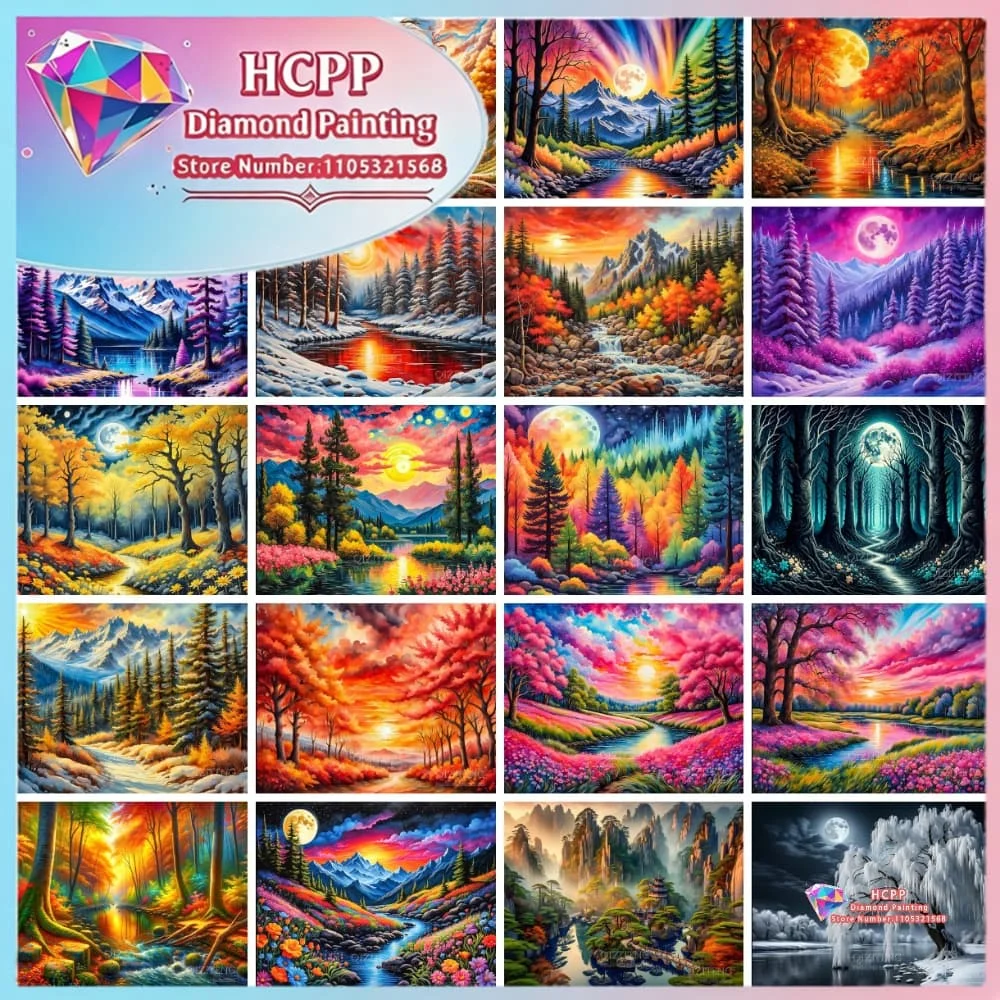 Fantasy-Natur-Landschaft Wald Bäume Diamant-Malerei-Set Quadratische Runde Diamanten 5D DIY Mosaik Handgemachtes Kunstgeschenk Heimdekoration