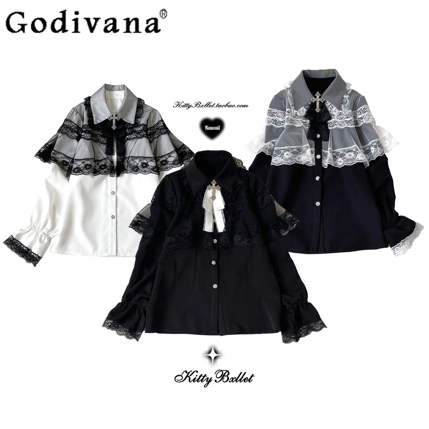 Mine Series Mass-produced Lace Cape Long-sleeved Shirt Women's Sweet Loose Long-sleeved Lolita Top Y2k Short Skirt Spring 2025