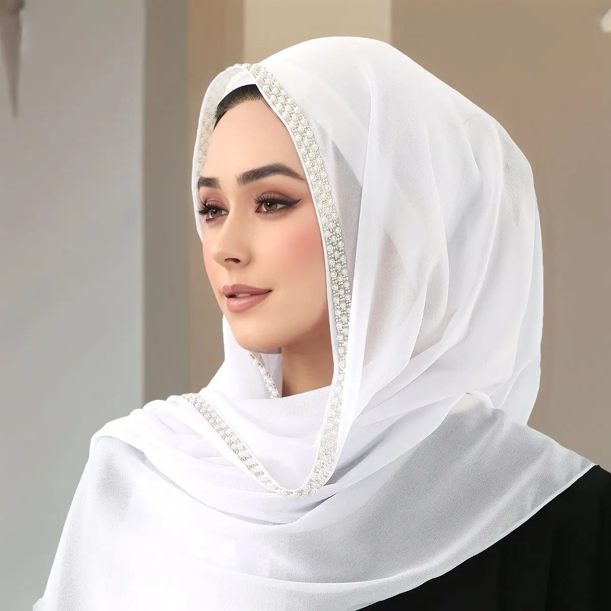 

Новый женский мусульманский хиджаб, шаль, шифоновый жемчужный трикотаж, шарф-хиджаб, простая мягкая повязка на голову, модный длинный глушитель, исламский тюрбан 180*70 см