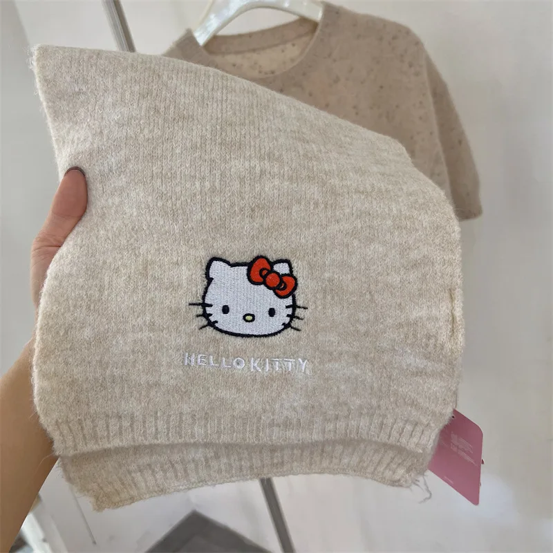 

Вязаный шерстяной шарф с вышивкой Miniso Sanrio, утолщенный, чтобы согреться и холодный шарф на осень и зиму