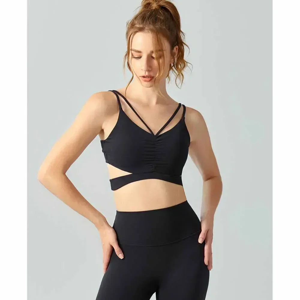 Soutien-gorge de sport pour femme, brocart nude, poitrine possède, chemise de fitness, sangle serrée, dos beauté