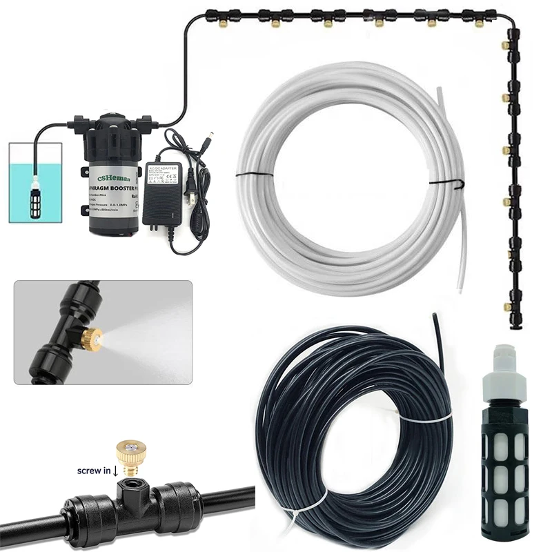 

DIY 6/9/1215M Mist Cooling sprayer Fog System +75GPD Quiet Pump for Outdoor Cooling Garden Watering Spray Kit