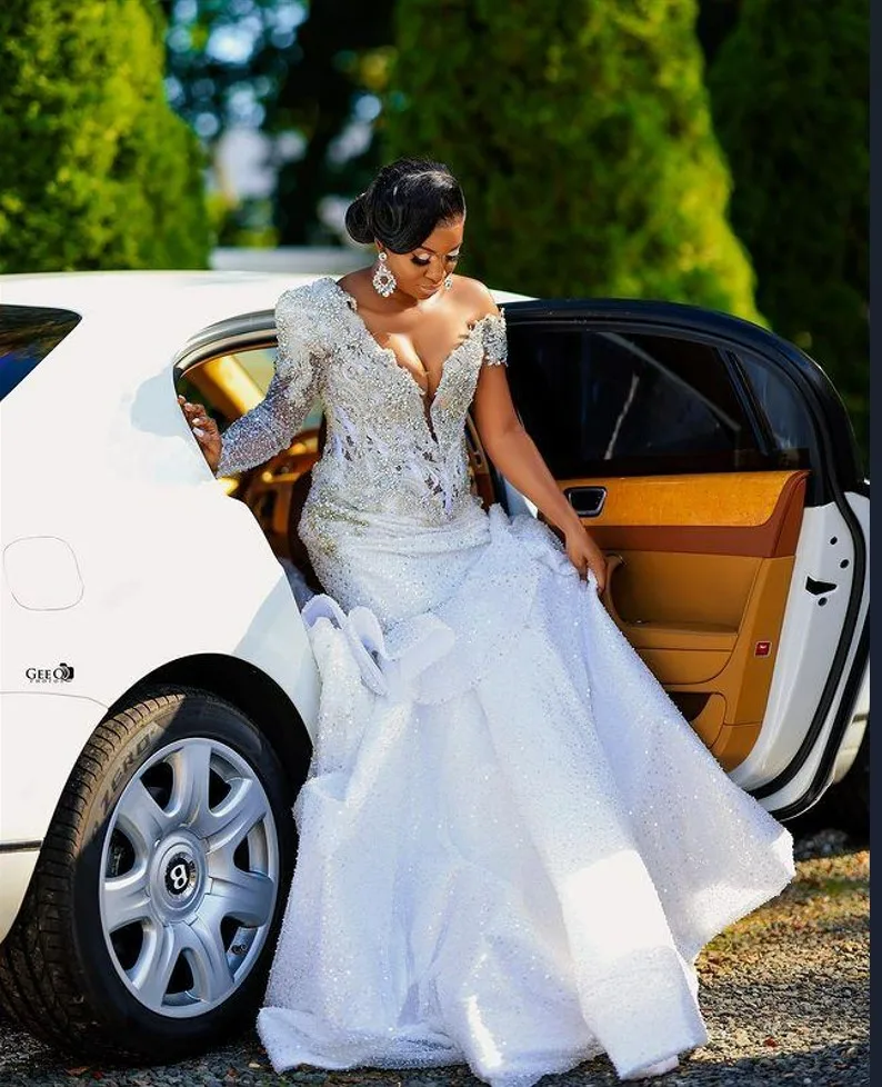 Vestido de novia musulmán de manga larga con cuello alto, traje de novia con apliques de encaje, línea A, con cola de barrido, personalizado