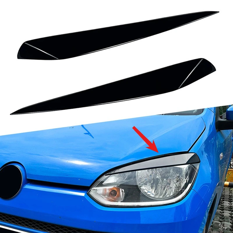 

For VW UP 2011 2012 2013 2014 2015 Car Glossy Black Headlight Eyebrow Eyelid Cover Decorative Trim Accessories Left Right Side