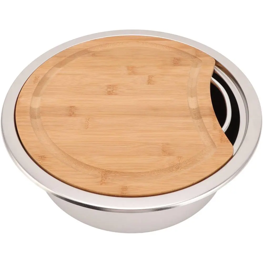 x120mm/14.17x4.72in RV 304 roestvrijstalen spoelbak ronde wastafel spoelbak met bamboe hakblok voor boot