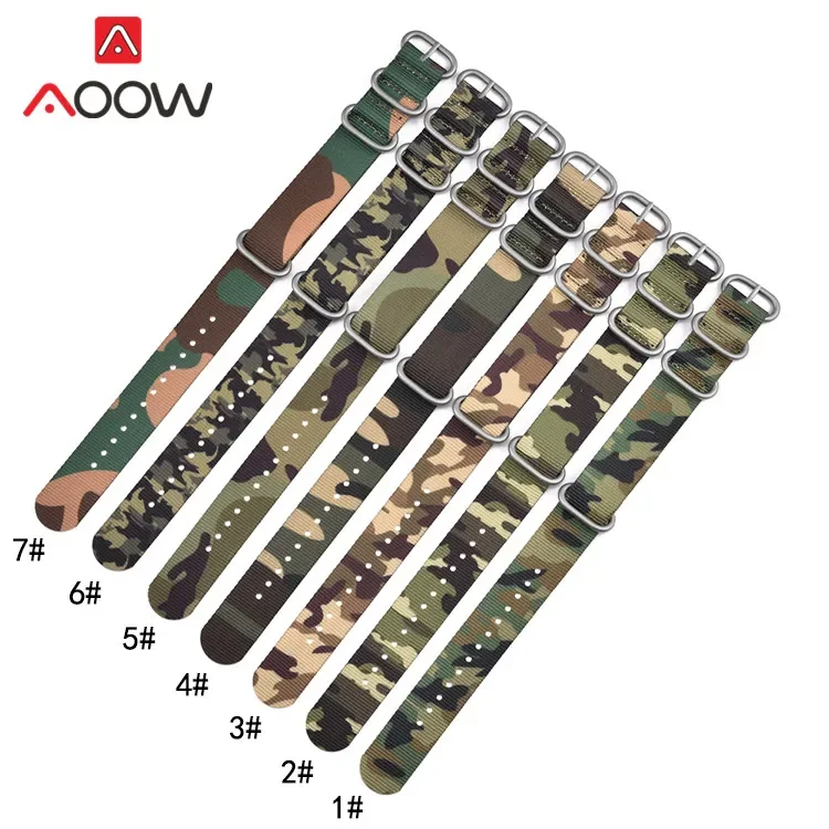 Durable Nylon Strap 20mm 22mm Stainless Steel Ring Buckle Camo Military Men Replacement Bracelet Watch Band Accessories