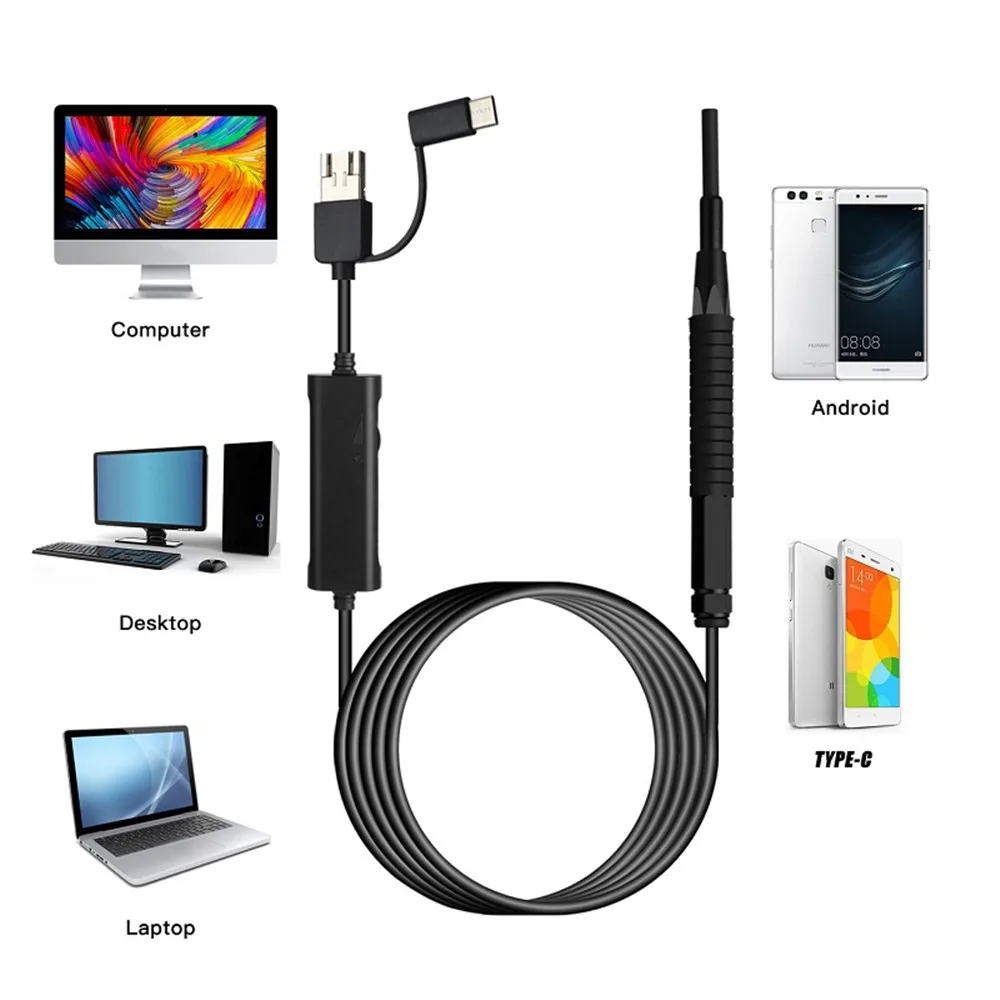 720P Wireless WIFI Earpick Endoscope 3.9MM 3in1 USB Otoscope Inspection Borescope Ear Camera Earscope with Ear Wax Cleaner HD Au