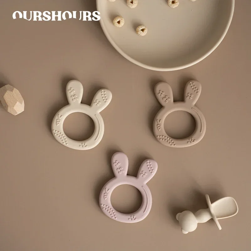 Soft Silicone Teethers for Babies Cartoon Rabbit Shape Sensory Teething Toys BPA Free Infant Chewing Molar Toy Baby Accessories