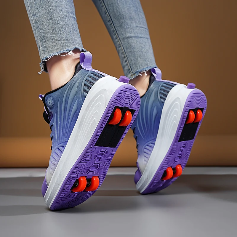 Boys Girls Roller Shoes With 4 Wheels High Quality Flashing Youth  LED Lights Deformation Parkour Semi Professional Skate Shoes view 6