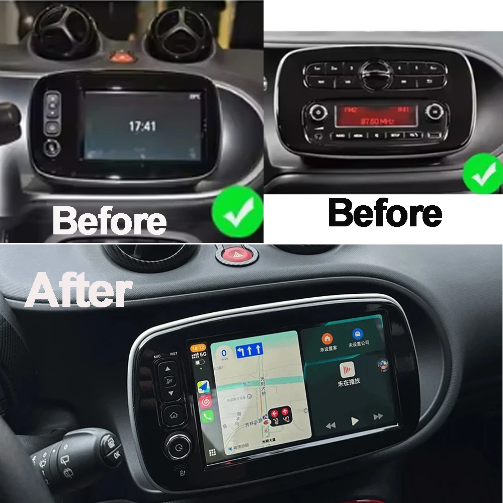 Android 15 Radio For Mercedes Benz Smart 453 Fortwo 2014 - 2020 Car Auto Radio Carplay Multimedia Player Split Screen DSP BT Fan
